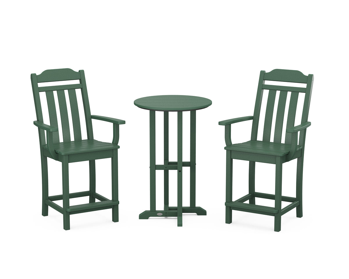 POLYWOOD Country Living Cottage 3-Piece Farmhouse Bistro Counter Set in Green