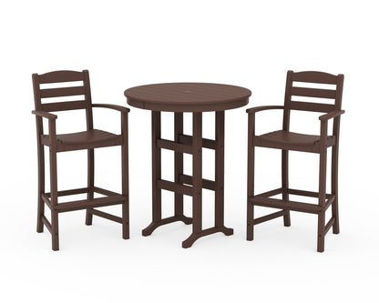 POLYWOOD La Casa Café 3-Piece Round Farmhouse Bar Set in Mahogany