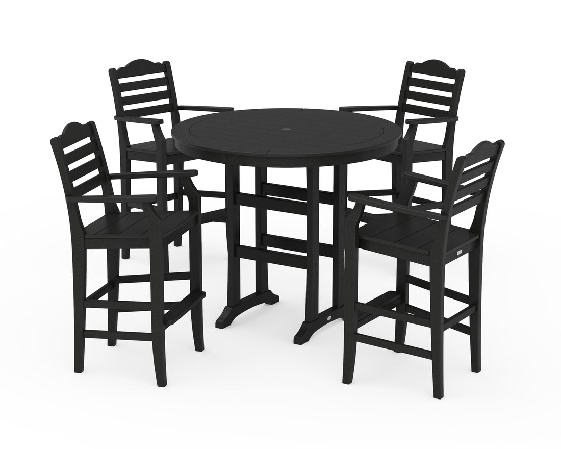 POLYWOOD Savannah 5-Piece Round Bar Set in Black