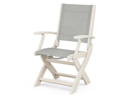 POLYWOOD Coastal Folding Chair in Sand with Sand arms and Metallic sling