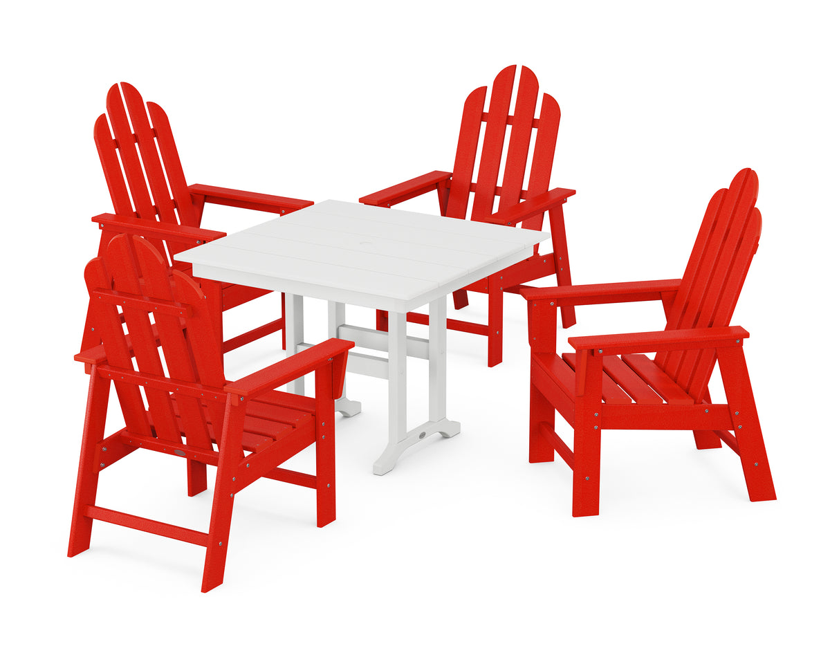 POLYWOOD Long Island 5-Piece Farmhouse Dining Set in Sunset Red / White