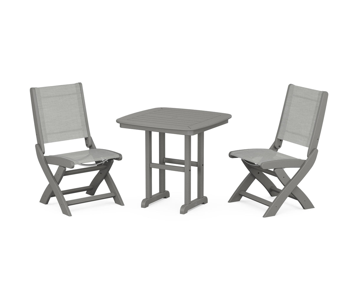 POLYWOOD Coastal Folding Side Chair 3-Piece Dining Set in Slate Grey / Metallic