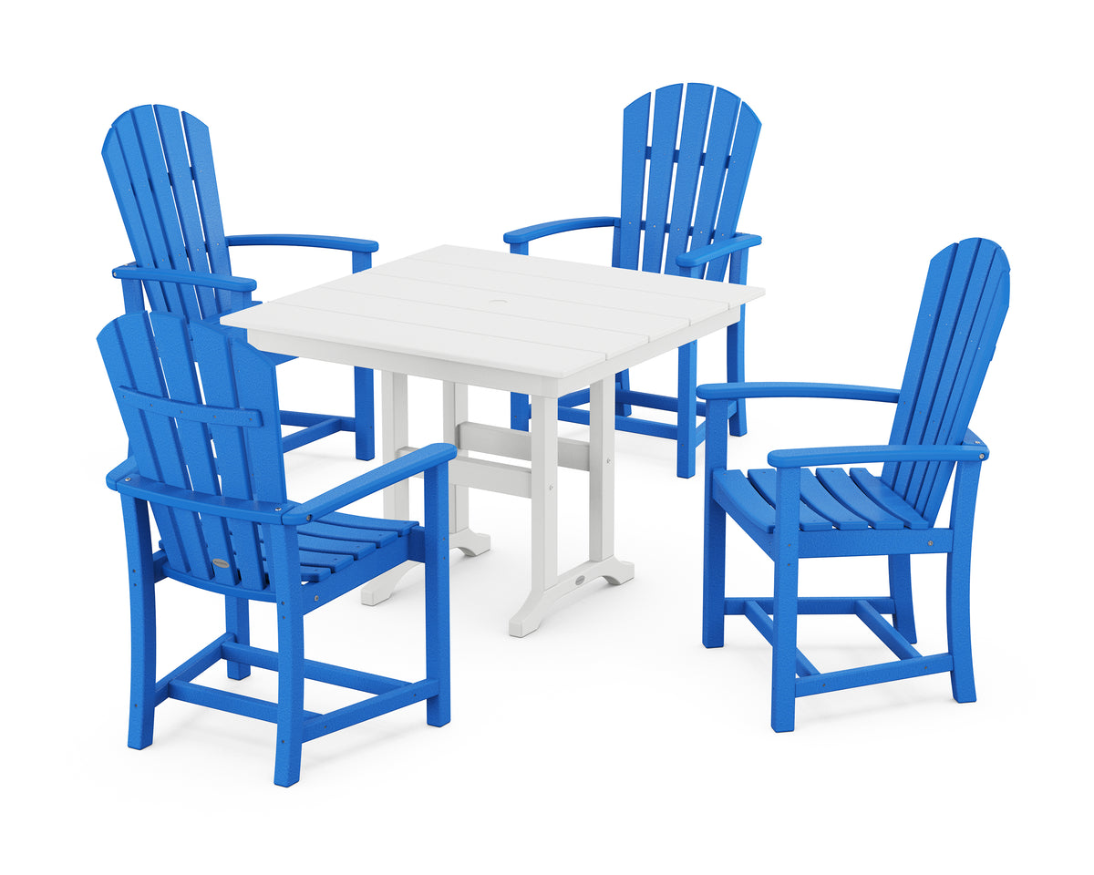POLYWOOD Palm Coast 5-Piece Farmhouse Dining Set in Pacific Blue / White
