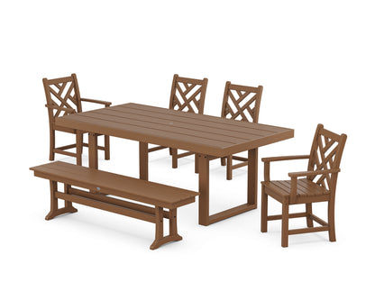 POLYWOOD Chippendale 6-Piece Dining Set with Bench - 39" x 78" Table in Teak