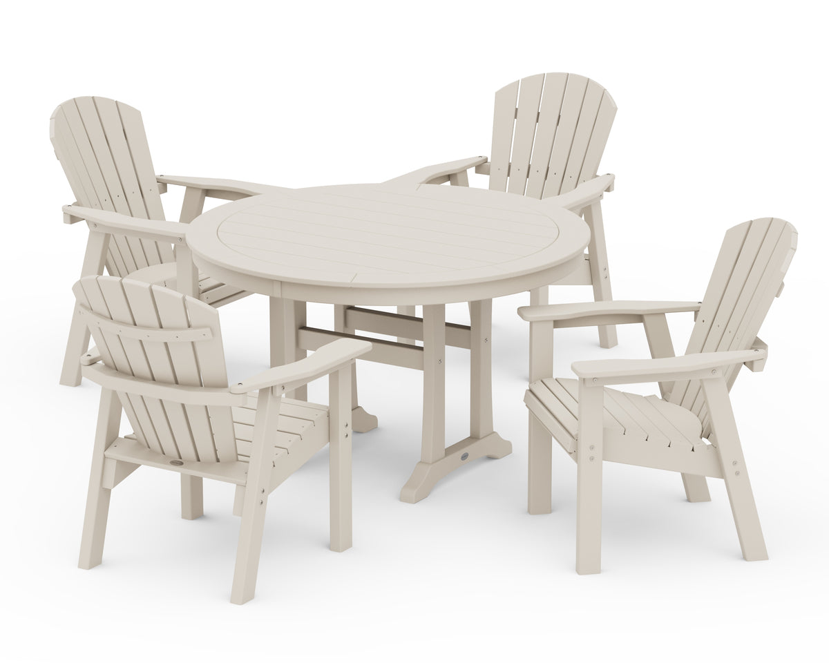 POLYWOOD Seashell 5-Piece Round Dining Set with Trestle Legs in Sand
