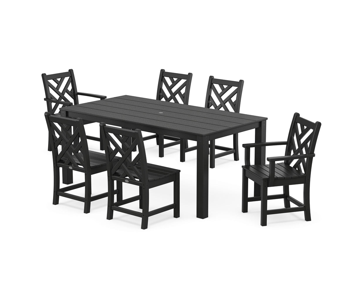 POLYWOOD Chippendale 7-Piece Parsons Dining Set in Black