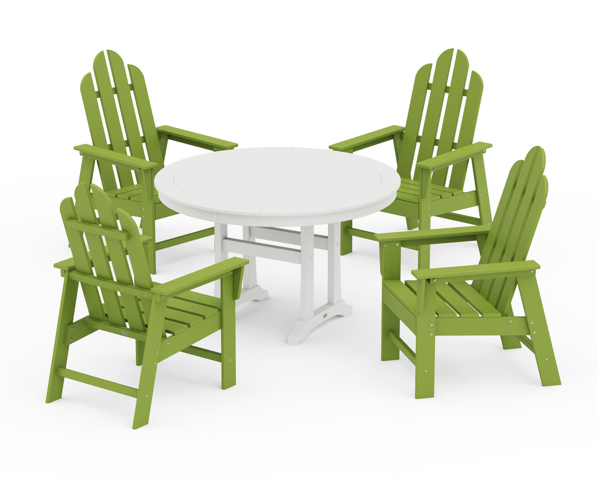 POLYWOOD Long Island 5-Piece Round Dining Set with Trestle Legs in Lime / White