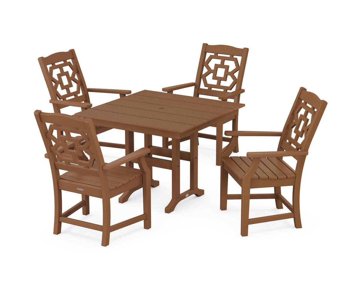 POLYWOOD Chinoiserie 5-Piece Farmhouse Dining Set in Teak
