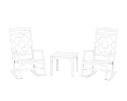 POLYWOOD Chinoiserie 3-Piece Rocking Chair Set in White