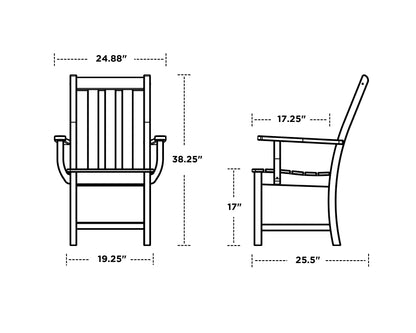 Technical drawing of a wooden chair with dimensions labeled