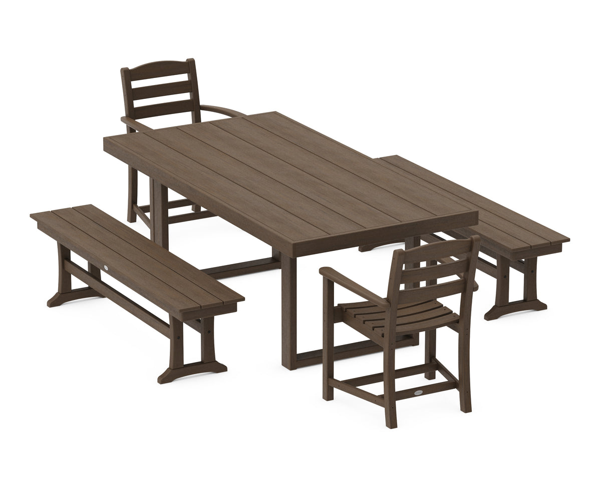 POLYWOOD La Casa Café 5-Piece Dining Set with Benches - 39" x 78" Table in Kona