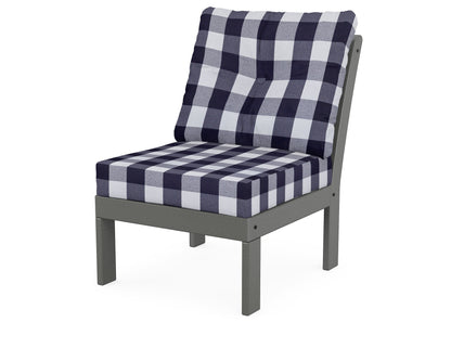 POLYWOOD Vineyard Modular Armless Chair in Slate Grey / Buffalo Plaid Navy
