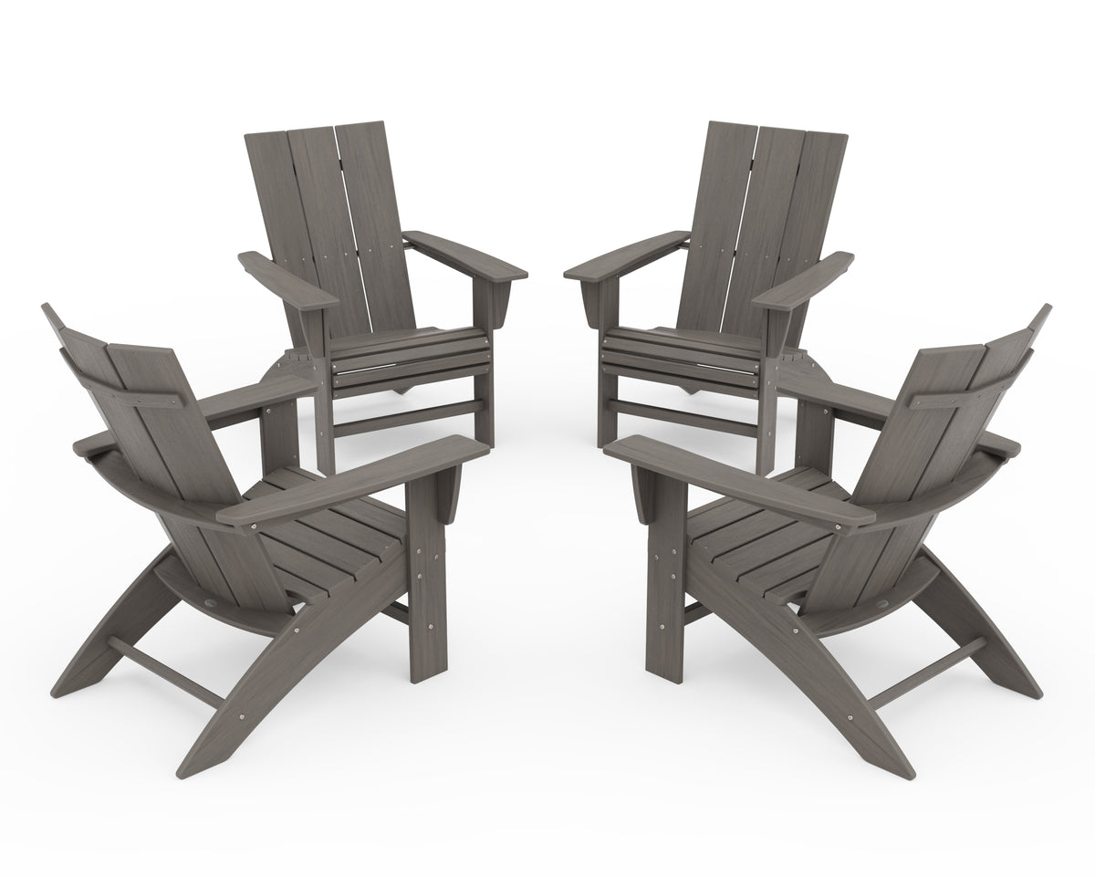 POLYWOOD 4-Piece Modern Curveback Adirondack Conversation Set in Driftwood