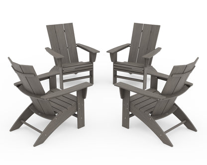 POLYWOOD 4-Piece Modern Curveback Adirondack Conversation Set in Driftwood