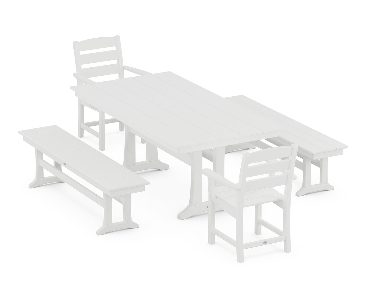 POLYWOOD Lakeside 5-Piece Farmhouse Dining Set with Trestle Legs in White
