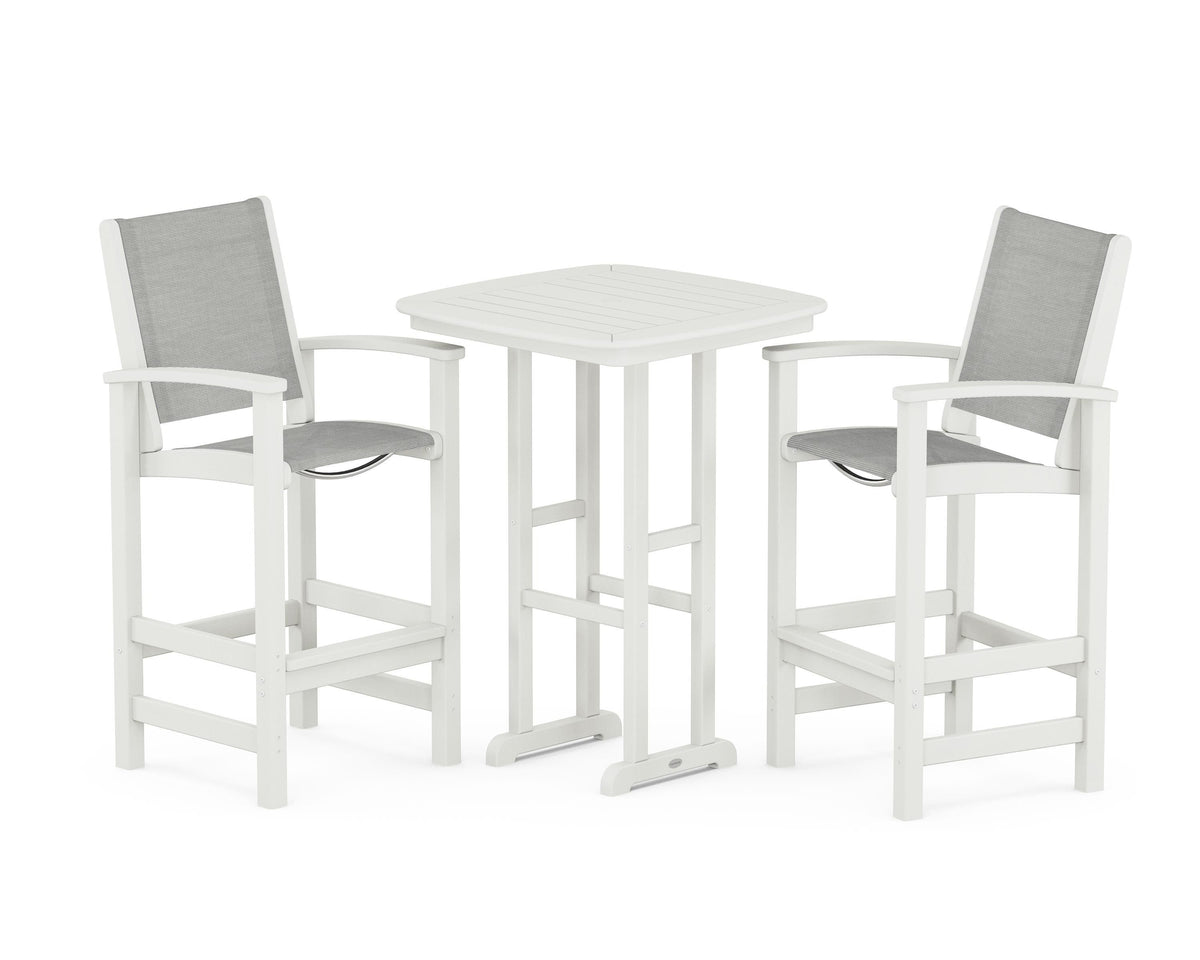 POLYWOOD Coastal 3-Piece Bar Set in Vintage White / Metallic