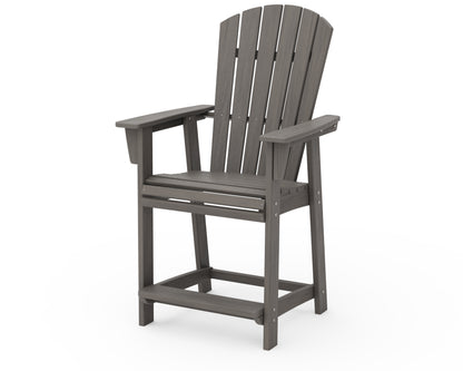 POLYWOOD Nautical Curveback Adirondack Counter Chair in Driftwood