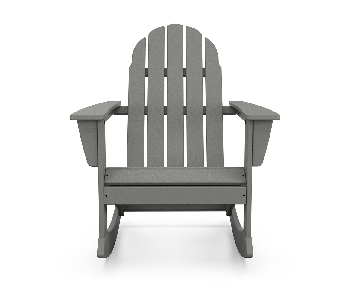 Straight-on front view of the POLYWOOD Vineyard Adirondack Rocking Chair in Slate Grey