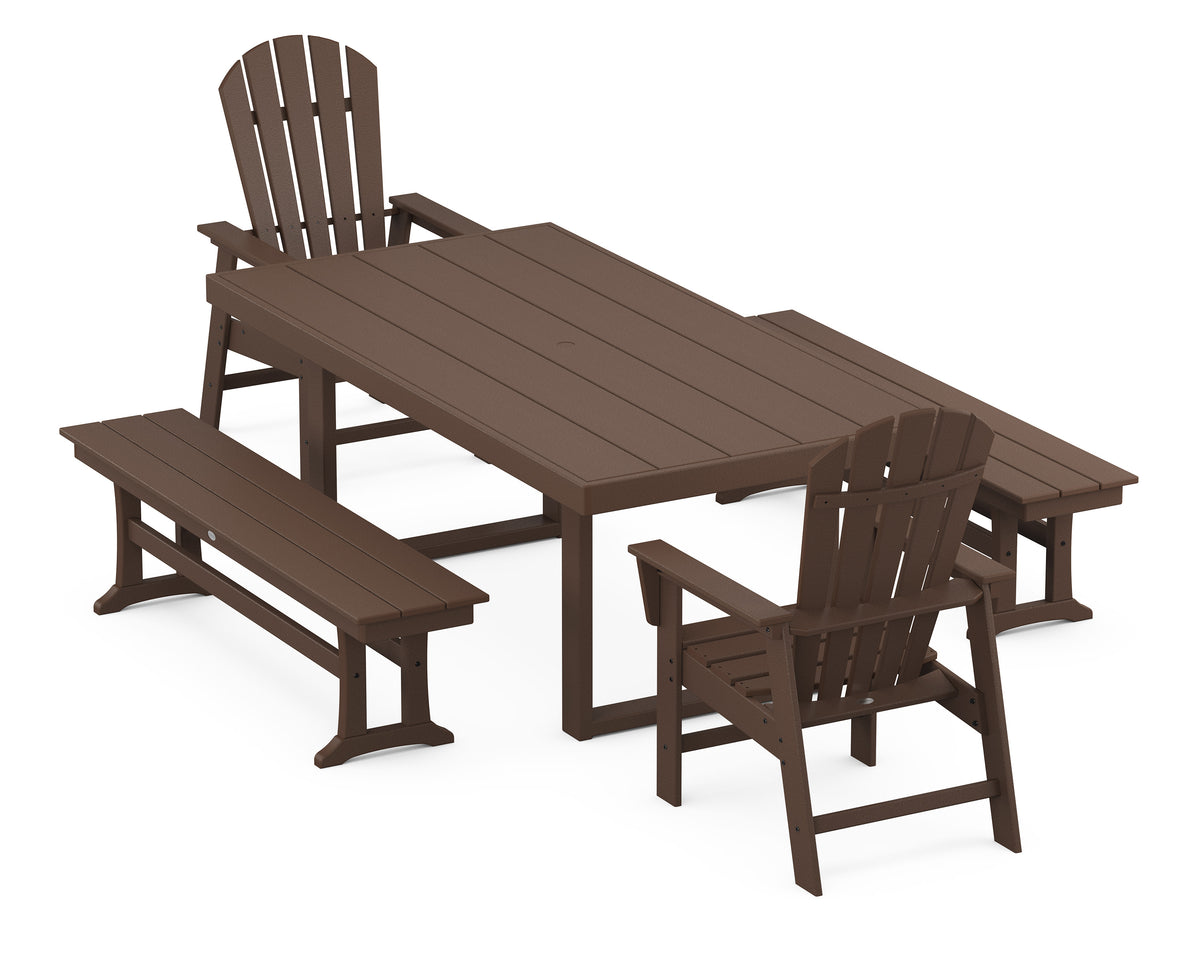 POLYWOOD South Beach 5-Piece Dining Set with Benches - 39" x 78" Table in Mahogany