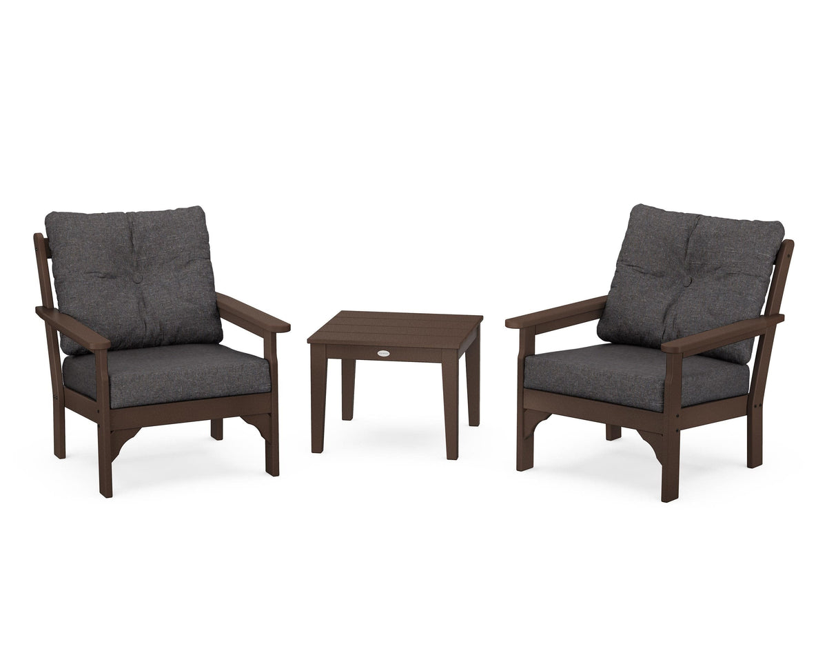 POLYWOOD Vineyard 3-Piece Deep Seating Set in Mahogany / Ash Charcoal