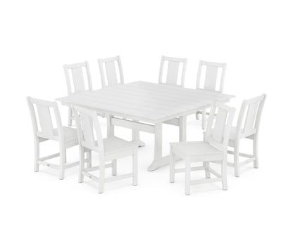 POLYWOOD Prairie Side Chair 9-Piece Square Farmhouse Dining Set with Trestle Legs in White