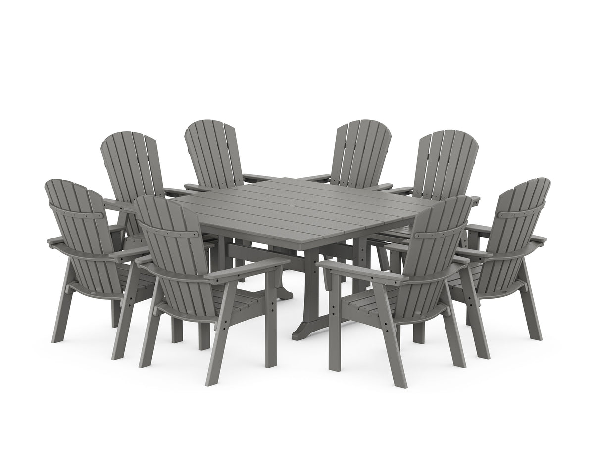 POLYWOOD Nautical Curveback Adirondack 9-Piece Square Dining Set with Trestle Legs in Slate Grey