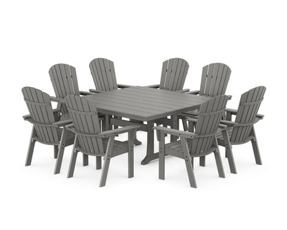 POLYWOOD Nautical Curveback Adirondack 9-Piece Square Dining Set with Trestle Legs in Slate Grey