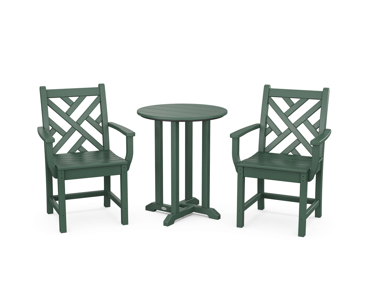 POLYWOOD Chippendale 3-Piece Round Bistro Dining Set in Green