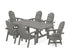 POLYWOOD Vineyard Curveback Adirondack Swivel Chair 7-Piece Rustic Farmhouse Dining Set in Slate Grey
