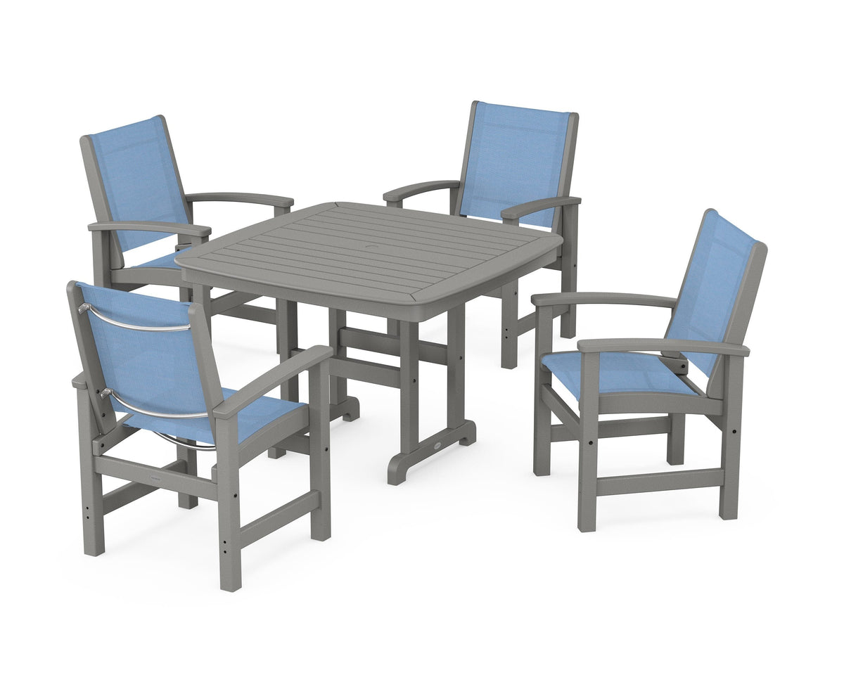 POLYWOOD Coastal 5-Piece Dining Set with Nautical 44" Dining Table in Slate Grey / Poolside