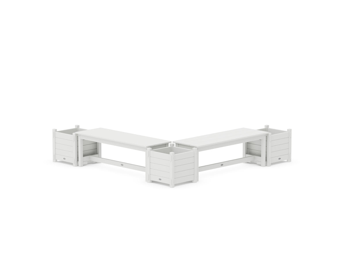 POLYWOOD 48" Nautical L-Shaped Planter Bench Corner Set in White