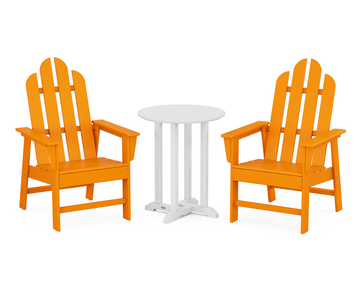 POLYWOOD Long Island 3-Piece Round Bistro Dining Set in Tangerine / White