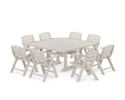 POLYWOOD Nautical Lowback 9-Piece Square Farmhouse Dining Set with Trestle Legs in Sand
