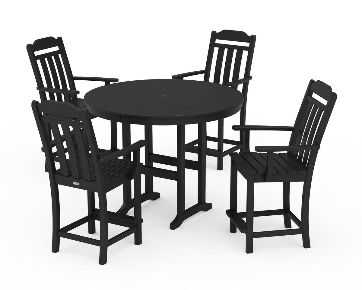 POLYWOOD Country Living Cottage 5-Piece Round Farmhouse Counter Set in Black