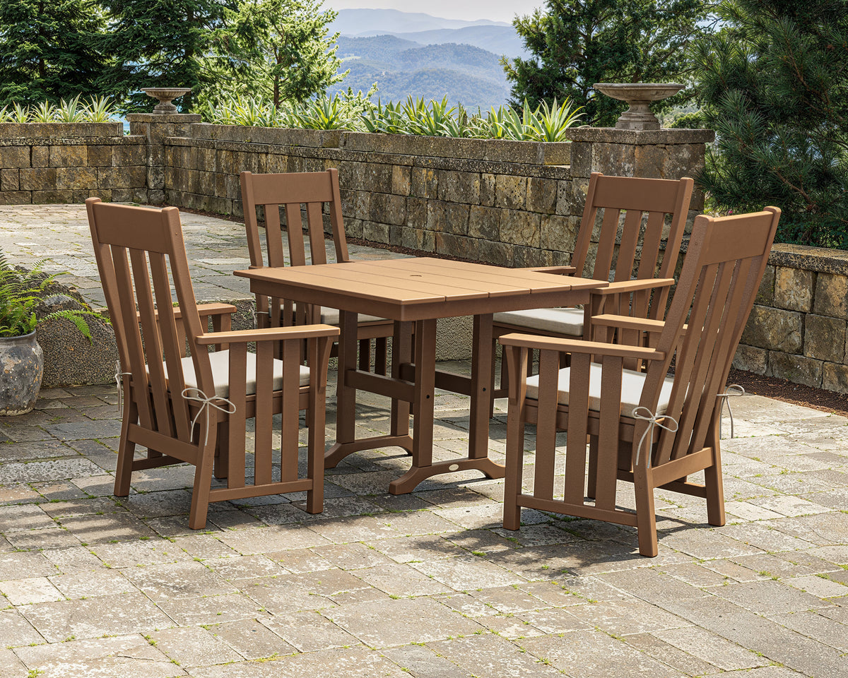 POLYWOOD Acadia 5-Piece Farmhouse Dining Set in Teak in an outdoor setting