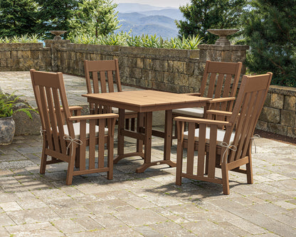 POLYWOOD Acadia 5-Piece Farmhouse Dining Set in Teak in an outdoor setting