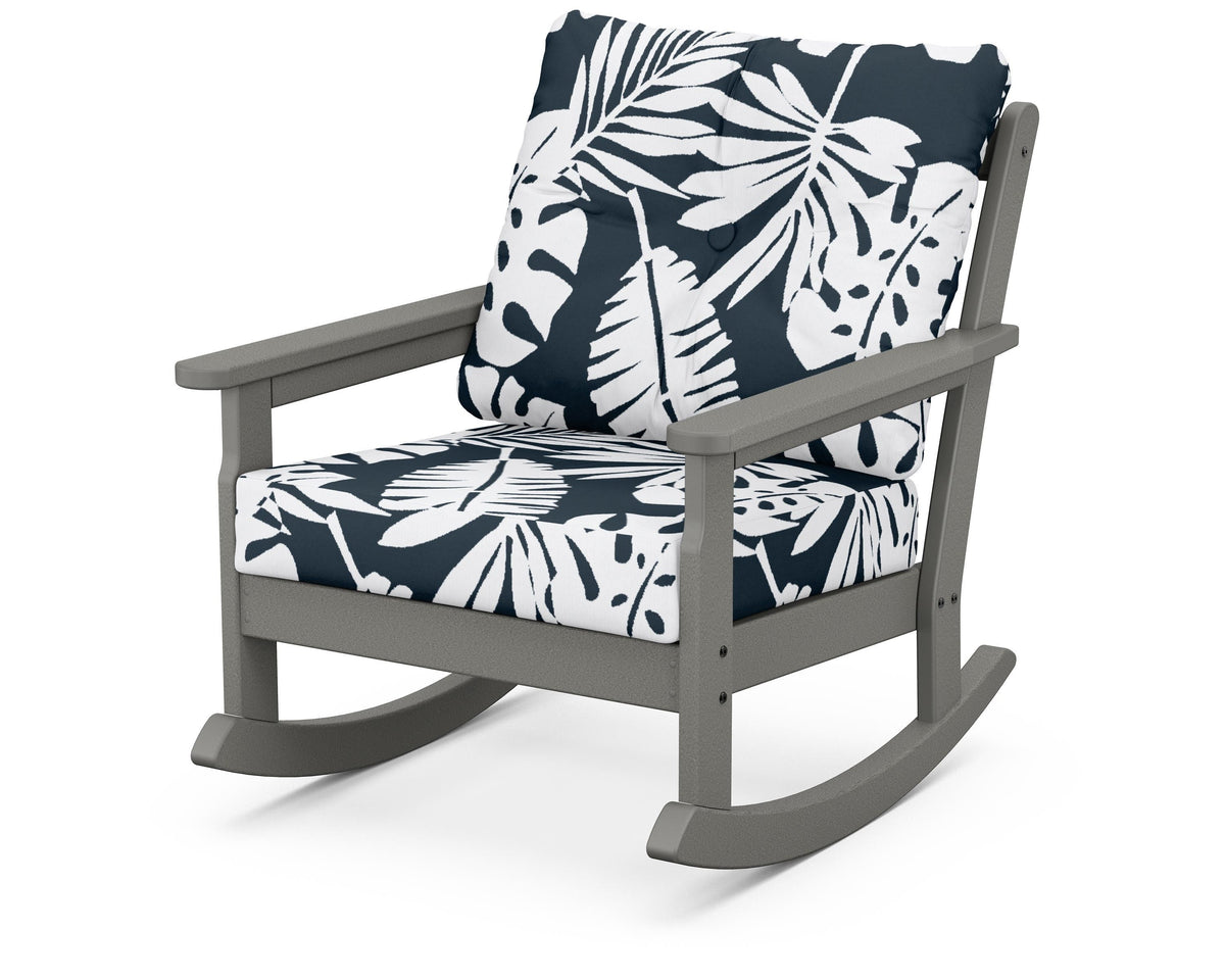 POLYWOOD Vineyard Deep Seating Rocking Chair in Slate Grey / Leaf Marine Indigo