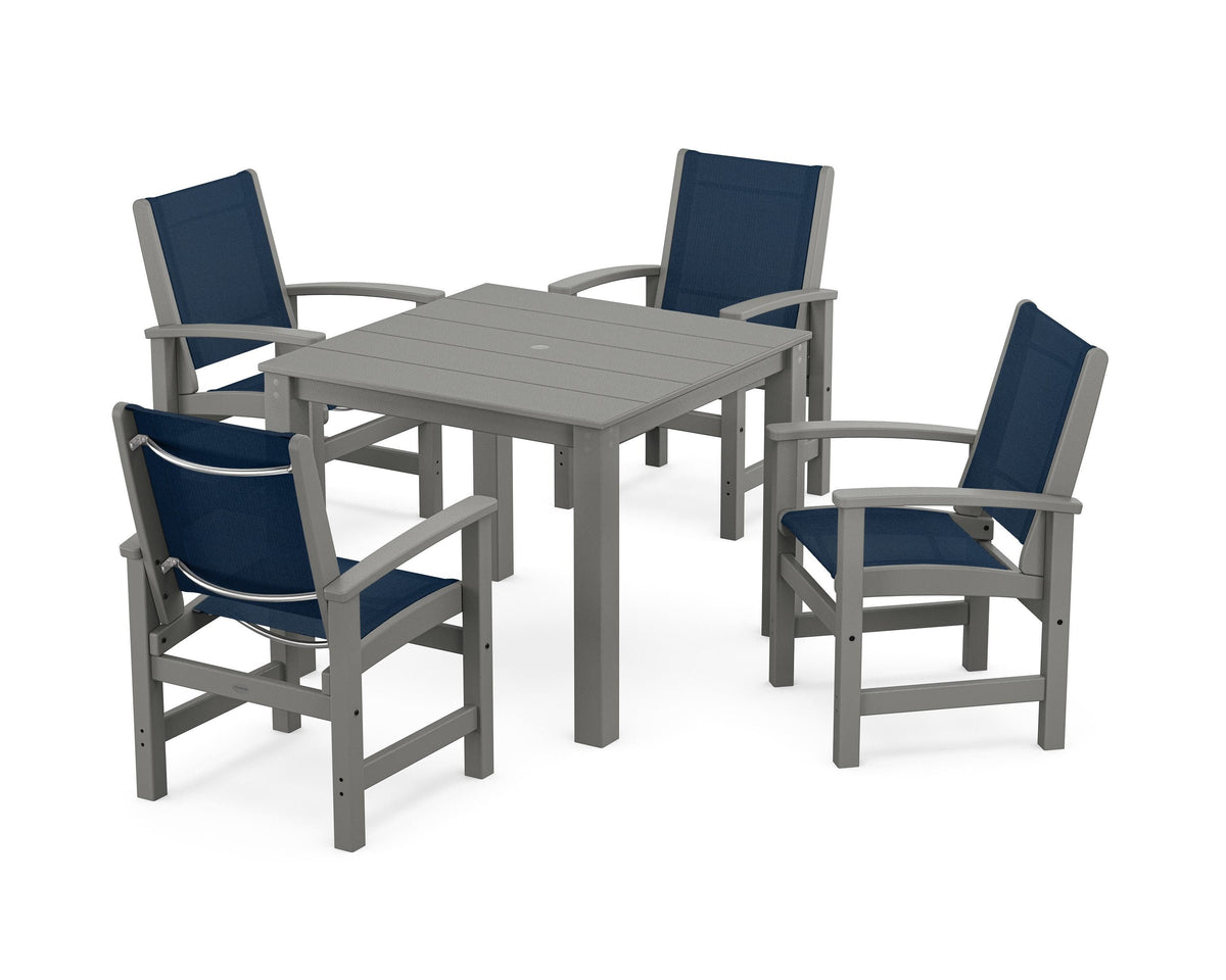 POLYWOOD Coastal 5-Piece Parsons Dining Set in Slate Grey / Navy Blue