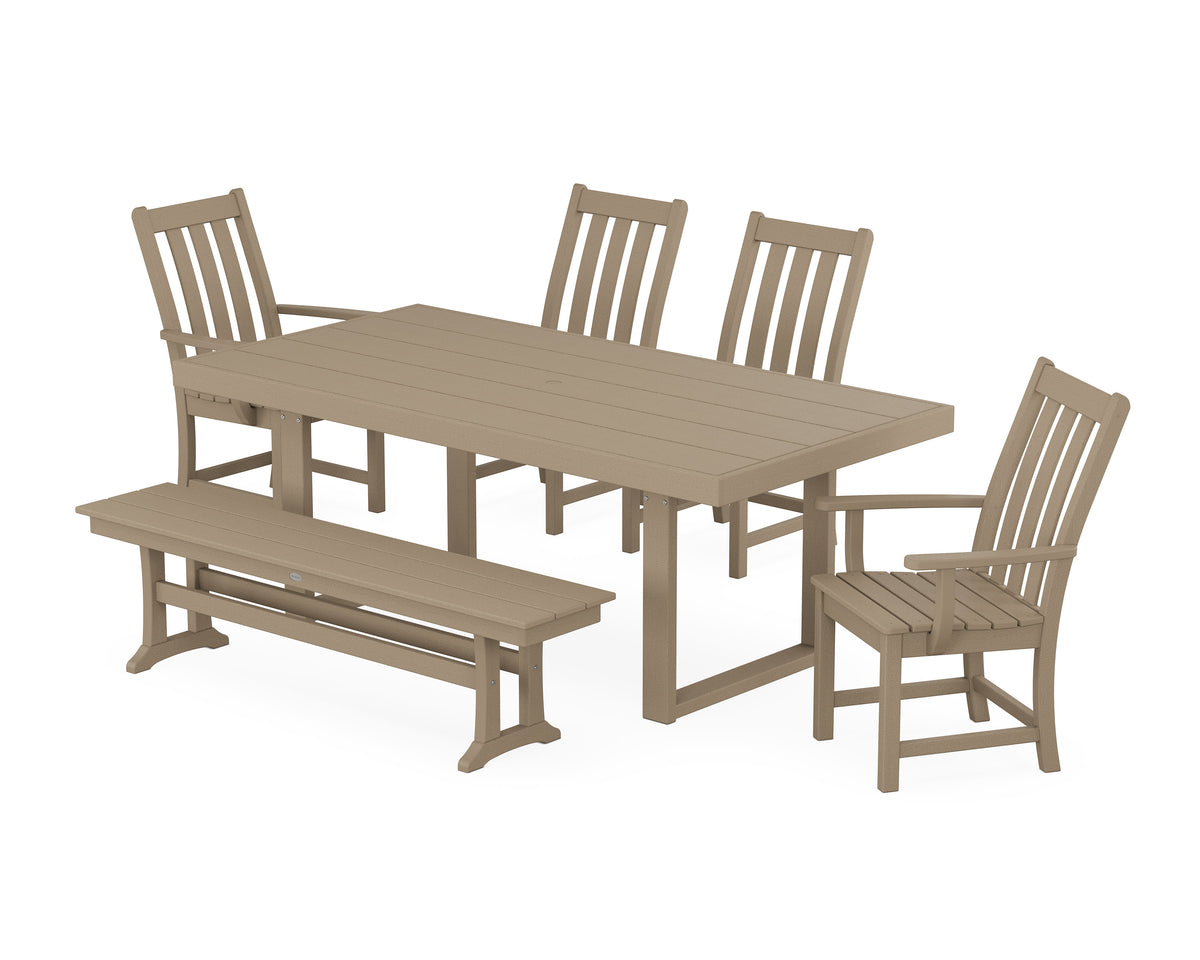 POLYWOOD Vineyard 6-Piece Dining Set with Bench - 39" x 78" Table in Vintage Sahara