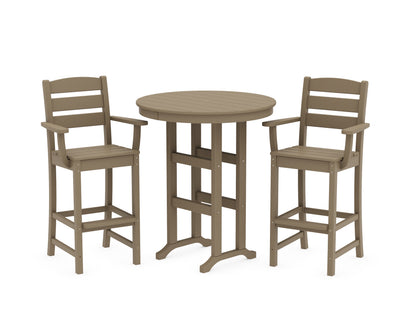POLYWOOD Lakeside 3-Piece Round Bar Arm Chair Set in Vintage Sahara