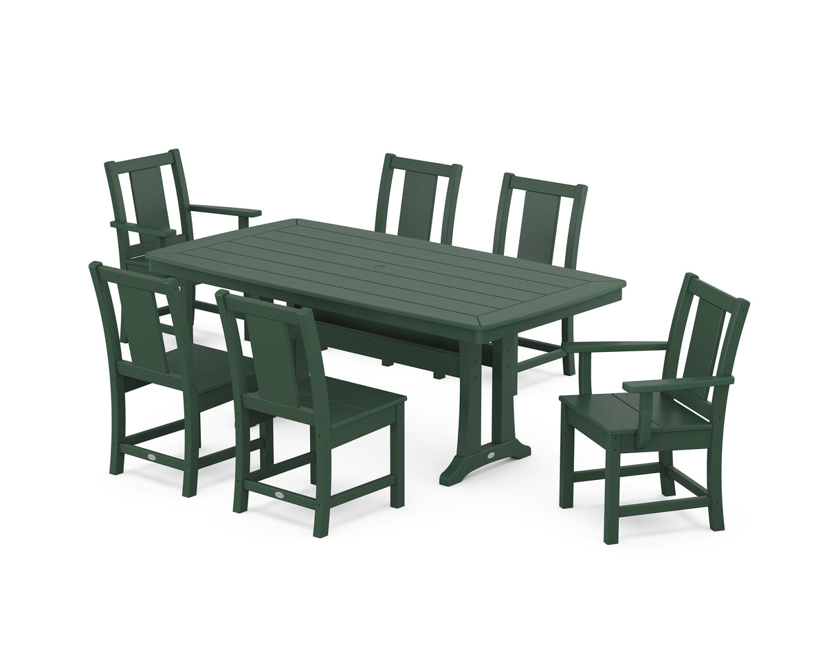 POLYWOOD Prairie 7-Piece Dining Set with Trestle Legs in Green