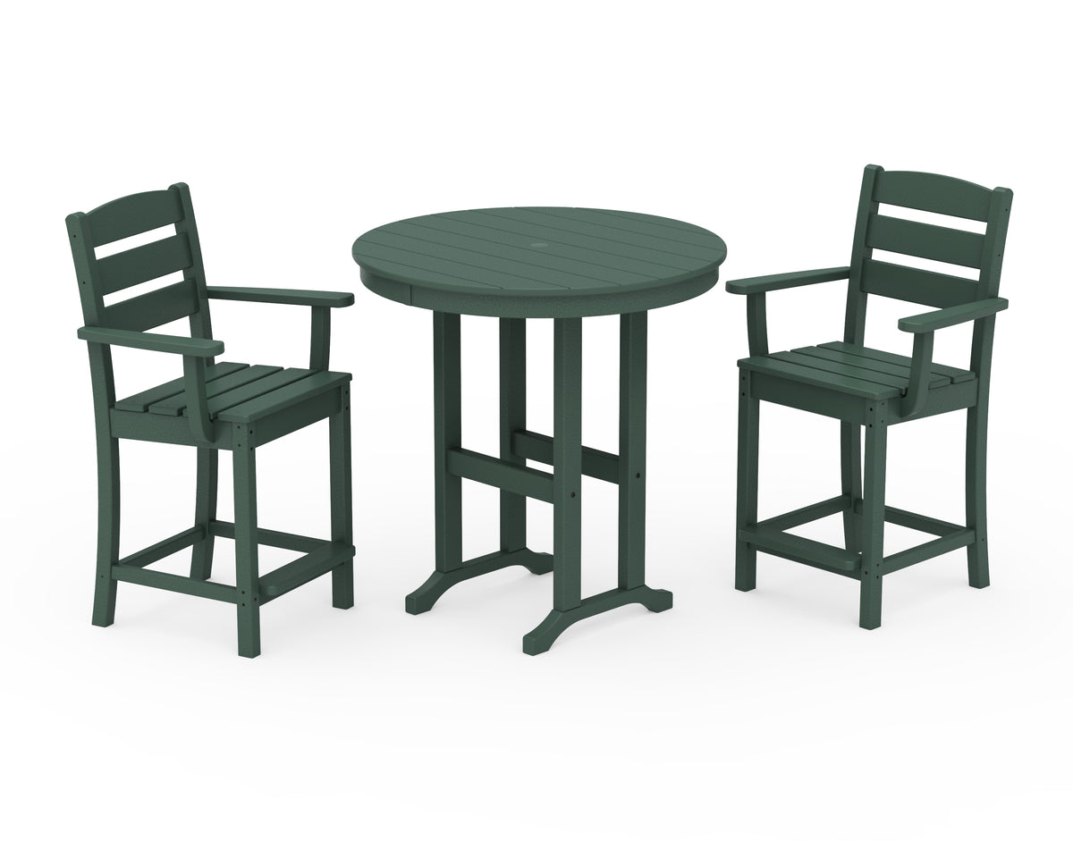 POLYWOOD Lakeside 3-Piece Round Farmhouse Arm Chair Counter Set in Green