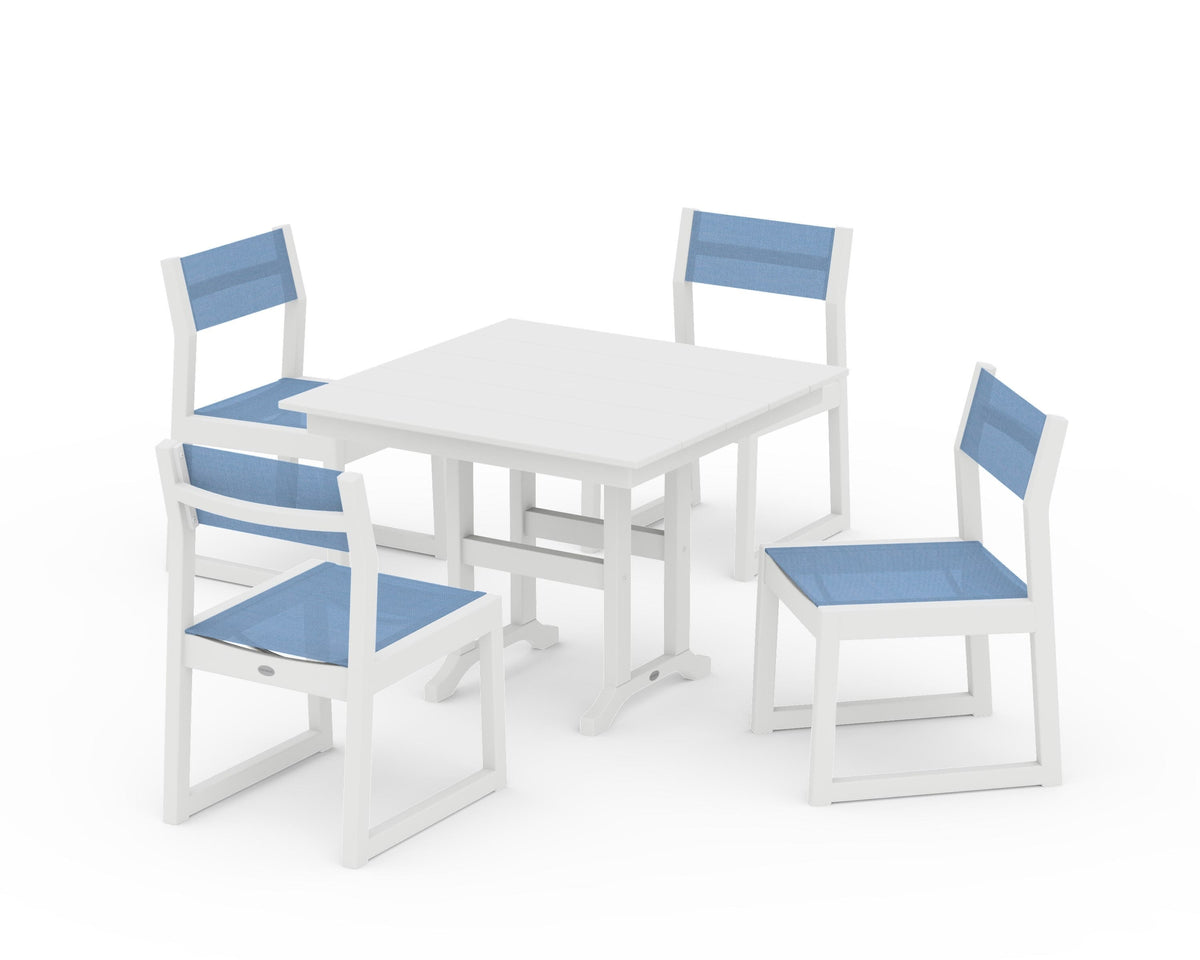 POLYWOOD EDGE Sling Side Chair 5-Piece Farmhouse Dining Set in White / Poolside