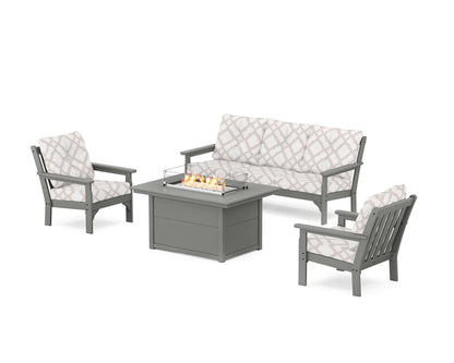POLYWOOD Vineyard Deep Seating Fire Pit Table Set