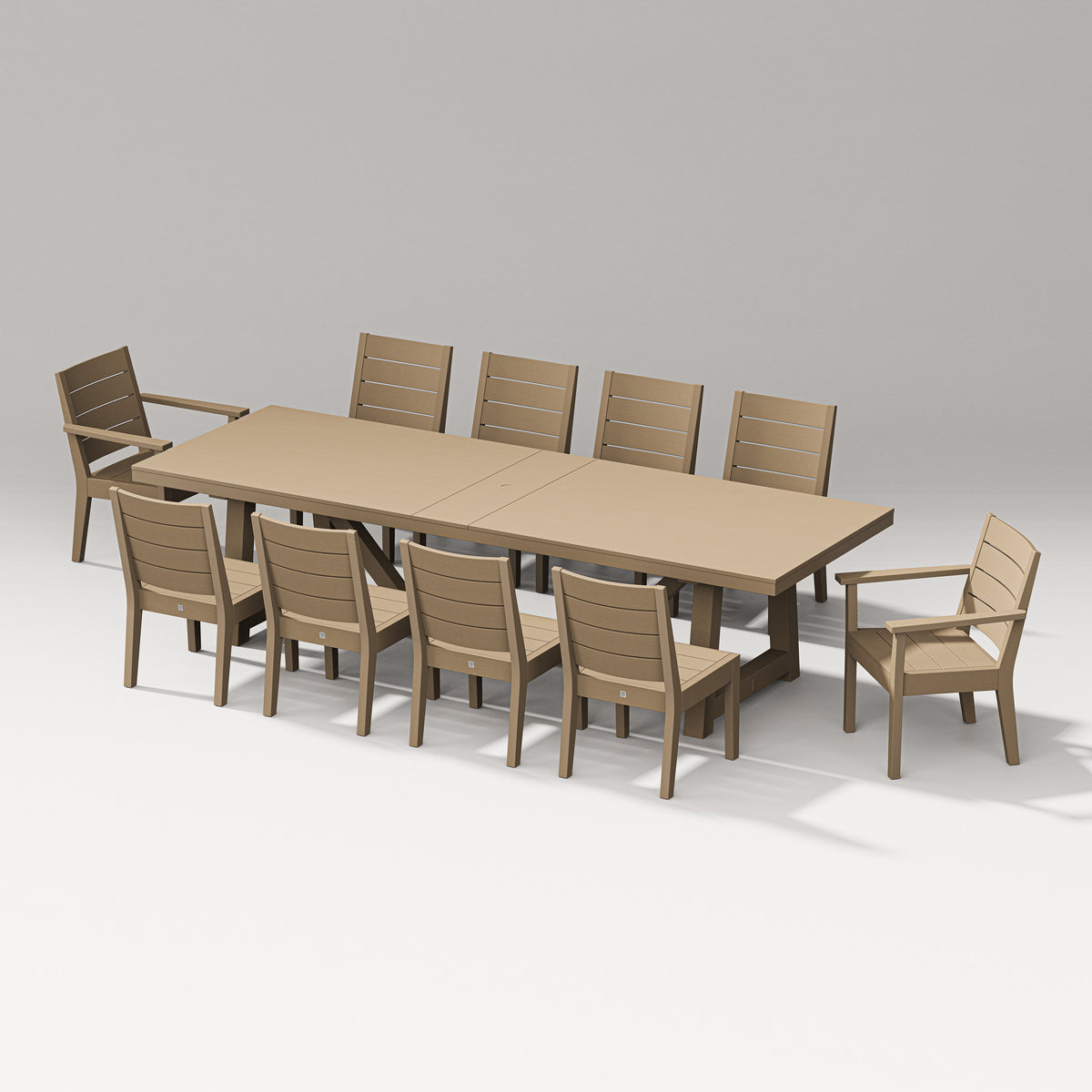 POLYWOOD Latitude 11-Piece A-Frame Table Dining Set - 120" Table in Vintage Sahara