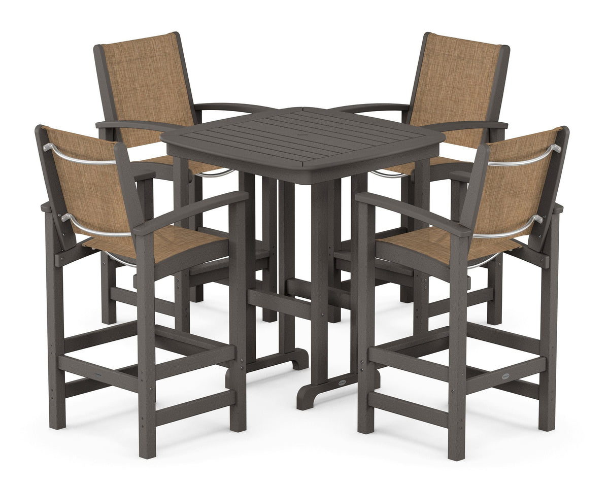 POLYWOOD Coastal 5-Piece Bar Set in Vintage Coffee / Burlap