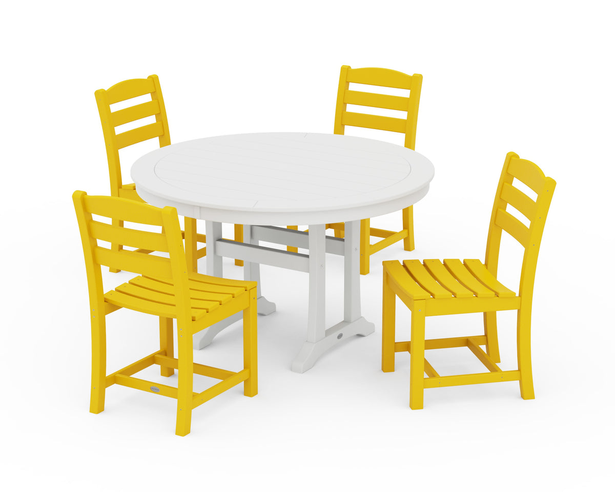 POLYWOOD La Casa Café 5-Piece Side Chair Dining Set - 48" Table in Lemon / White