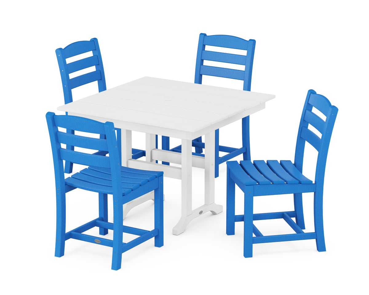 POLYWOOD La Casa Café Side Chair 5-Piece Farmhouse Dining Set in Pacific Blue / White
