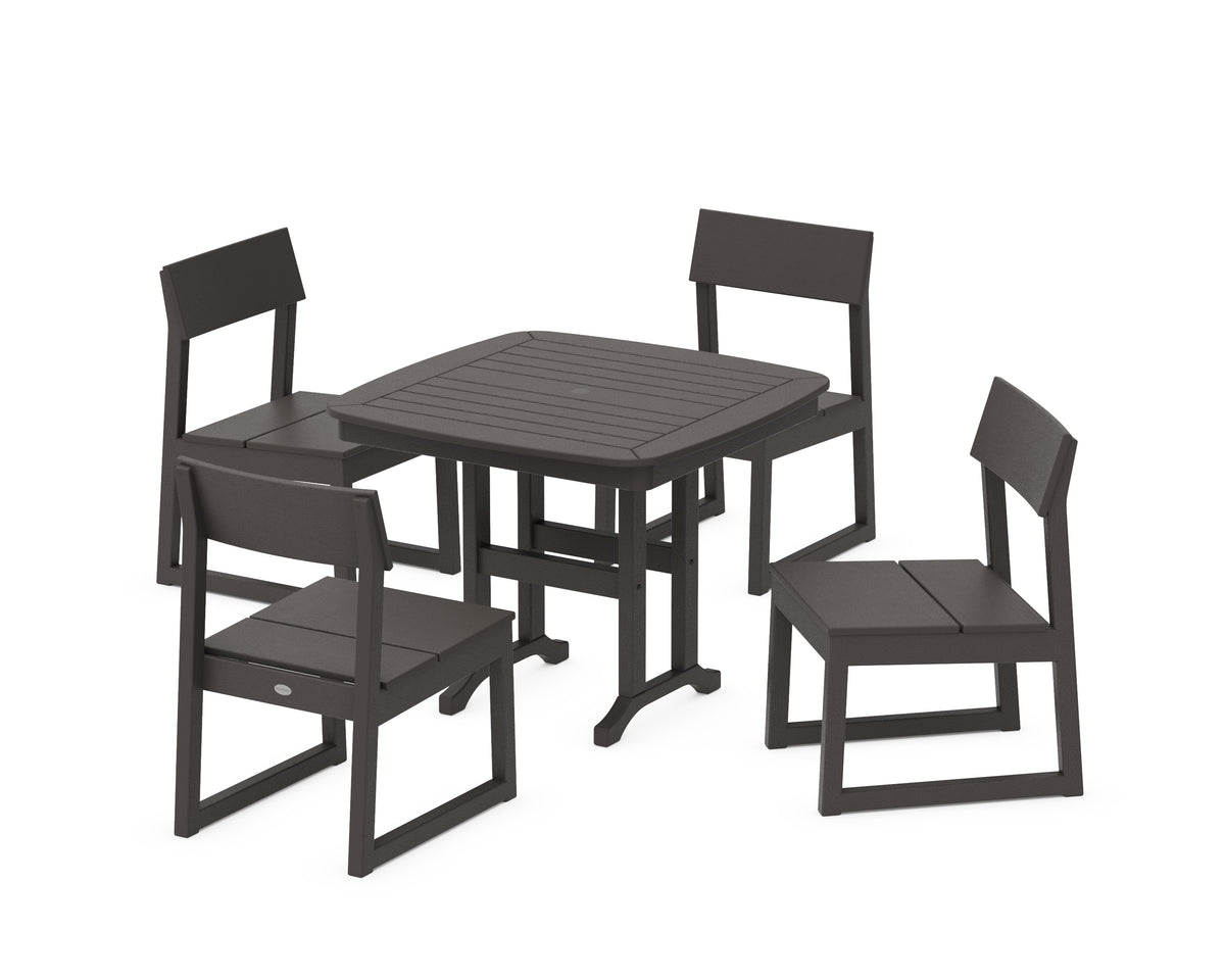 POLYWOOD EDGE Side Chair 5-Piece Dining Set in Vintage Coffee
