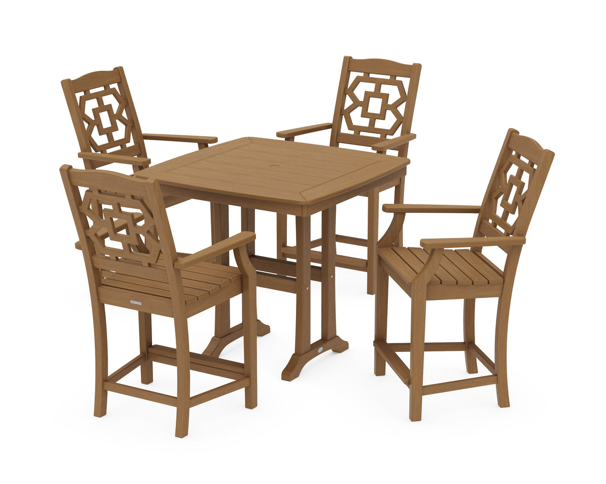 POLYWOOD Chinoiserie 5-Piece Counter Set with Trestle Legs in Natural